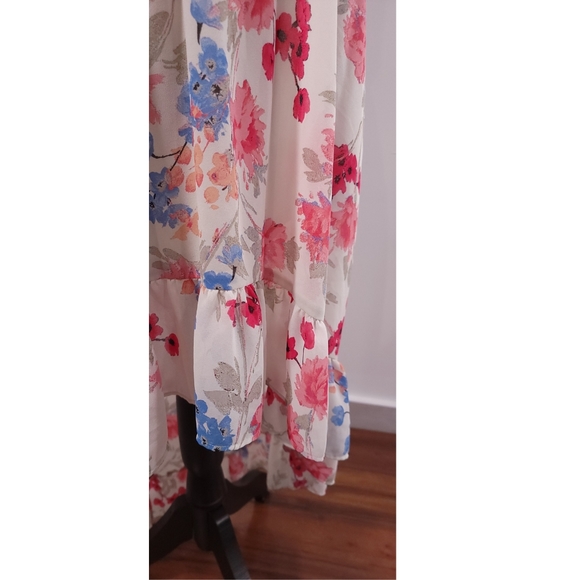 Elle High Neck High Low Pink & Blue Floral Fit & Flare Dress Sz Medium - Picture 4 of 9